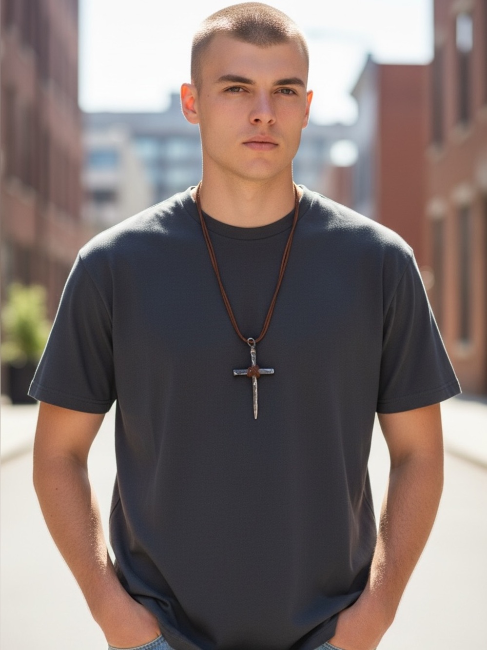 Rustic Hammered Metal Cross Pendant Necklace HANDMADE unisex